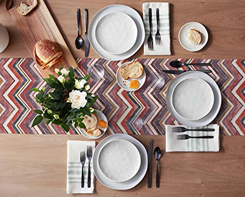 Big buy store Table Runner Red Zig Zag Chevron Pattern Wave Stripe Cotton Line Table Covers for Dinner Kitchen Wedding Indoor and Outdoor Parties Nordic Design Table Setting Decor -13 x 36 inch