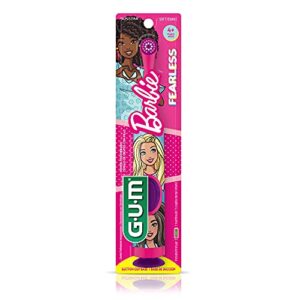 GUM Barbie Kids Power Electric Toothbrush with Suction Cup Base for Home or Travel Oral Health and Dental Plaque Removal, Ages 3+, Pack of All 4