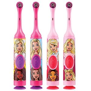 GUM Barbie Kids Power Electric Toothbrush with Suction Cup Base for Home or Travel Oral Health and Dental Plaque Removal, Ages 3+, Pack of All 4