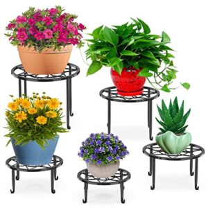 5 pack metal plant stands,heavy duty potted holder for flower pot,indoor outdoor metal rustproof iron garden container round supports rack for planter…
