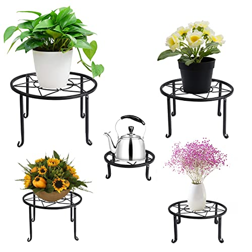 5 Pack Metal Plant Stands,Heavy Duty Potted Holder for Flower Pot,Indoor Outdoor Metal Rustproof Iron Garden Container Round Supports Rack for Planter…