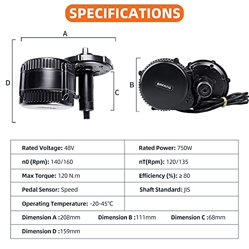 BAFANG BBS02 48V 750W Mid Drive Kit, 8Fun Bicycle Motor Kit with 500C LCD Display & 44T Chainring, Electric Brushless Bike Motor Motor para Bicicleta for 68-73mm BB (NO Battery)