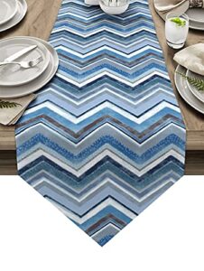 big buy store table runner zig zag chevron geometric lines cotton line table covers for dinner kitchen wedding indoor and outdoor parties northern europe blue table setting decor -13 x 72 inch