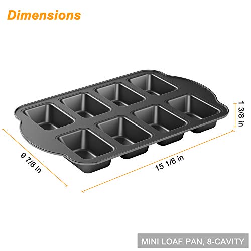 Tiawudi 2 Pack Non-Stick Mini Loaf Pan, Carbon Steel Baking Bread Pan, 8-Cavity