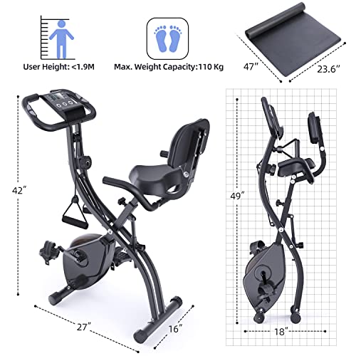 Foldable Exercise Bike, Sportneer 2023 New Version 3 in 1 Resistance Stationary Bike with 16 Level Magnetic, Indoor Cycling Bike with PVC Floor Mat, Folding Workout Bike, Versatile LCD Screen, Heart Rate Grip