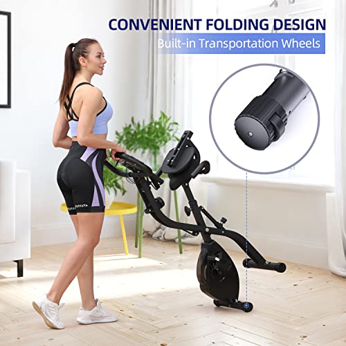 Foldable Exercise Bike, Sportneer 2023 New Version 3 in 1 Resistance Stationary Bike with 16 Level Magnetic, Indoor Cycling Bike with PVC Floor Mat, Folding Workout Bike, Versatile LCD Screen, Heart Rate Grip