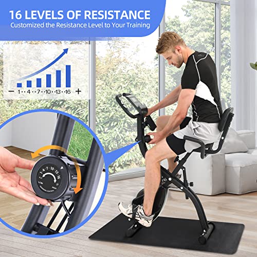 Foldable Exercise Bike, Sportneer 2023 New Version 3 in 1 Resistance Stationary Bike with 16 Level Magnetic, Indoor Cycling Bike with PVC Floor Mat, Folding Workout Bike, Versatile LCD Screen, Heart Rate Grip