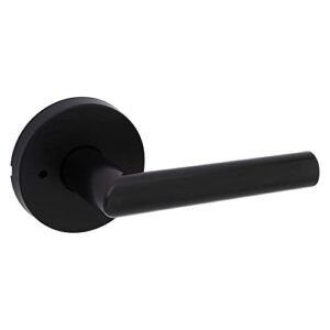 kwikset milan interior privacy door handle with lock, door lever for bathroom and bedroom, matte black reversible keyless push button lock door lever