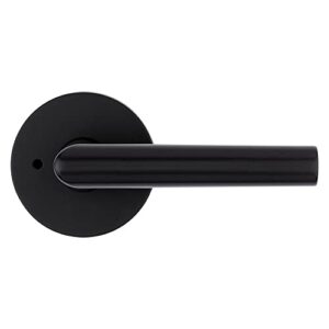 Kwikset Milan Interior Privacy Door Handle with Lock, Door Lever For Bathroom and Bedroom, Matte Black Reversible Keyless Push Button Lock Door Lever