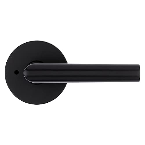 Kwikset Milan Interior Privacy Door Handle with Lock, Door Lever For Bathroom and Bedroom, Matte Black Reversible Keyless Push Button Lock Door Lever