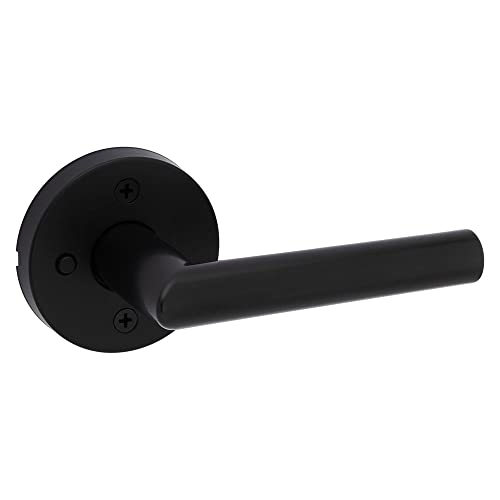 Kwikset Milan Interior Privacy Door Handle with Lock, Door Lever For Bathroom and Bedroom, Matte Black Reversible Keyless Push Button Lock Door Lever