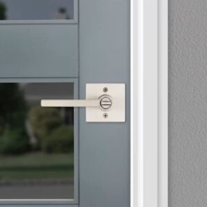 Kwikset Halifax Entry Door Handle with Lock and Key, Secure Keyed Reversible Lever Exterior, For Front Entrance and Bedrooms, Satin Nickel, Pick Resistant Smartkey Rekey Security and Microban