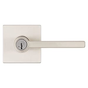 Kwikset Halifax Entry Door Handle with Lock and Key, Secure Keyed Reversible Lever Exterior, For Front Entrance and Bedrooms, Satin Nickel, Pick Resistant Smartkey Rekey Security and Microban