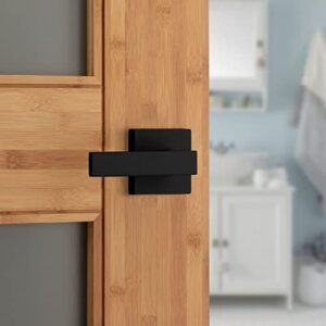 Kwikset Singapore Privacy Locking Door Handle, Interior Lever with Keyless Lock for Bedroom and Bathroom Doors, Reversible For Easy Install, Featuring Microban Protection, In Matte Black