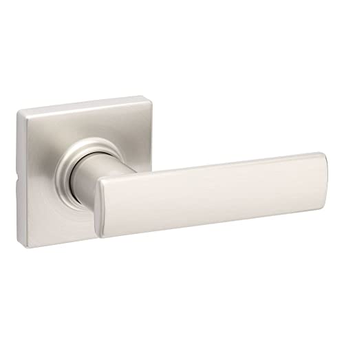 Kwikset Breton Interior Passage Door Handle, Lever For Closet and Hallway Doors, Reversible Non-Locking Handle Lever, Satin Nickel, with Microban Protection