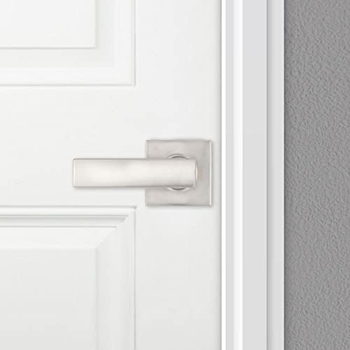Kwikset Breton Interior Passage Door Handle, Lever For Closet and Hallway Doors, Reversible Non-Locking Handle Lever, Satin Nickel, with Microban Protection