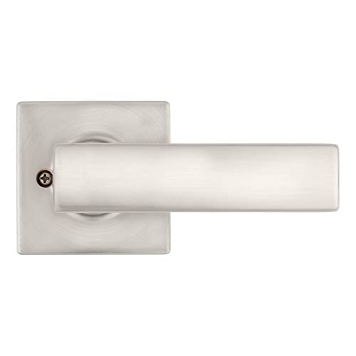 Kwikset Breton Interior Passage Door Handle, Lever For Closet and Hallway Doors, Reversible Non-Locking Handle Lever, Satin Nickel, with Microban Protection