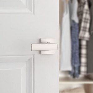 Kwikset Breton Interior Passage Door Handle, Lever For Closet and Hallway Doors, Reversible Non-Locking Handle Lever, Satin Nickel, with Microban Protection