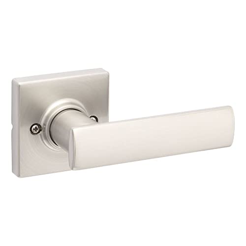 Kwikset Breton Interior Passage Door Handle, Lever For Closet and Hallway Doors, Reversible Non-Locking Handle Lever, Satin Nickel, with Microban Protection