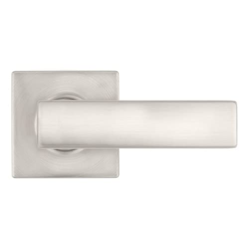 Kwikset Breton Interior Passage Door Handle, Lever For Closet and Hallway Doors, Reversible Non-Locking Handle Lever, Satin Nickel, with Microban Protection