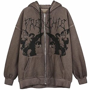 amiblvowa women e-girls zip up hoodie y2k aesthetic long sleeve sweatshirt top vintage graphic gothic jacket 90s streetwear