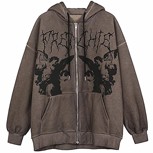 Amiblvowa Women E-Girls Zip Up Hoodie Y2K Aesthetic Long Sleeve Sweatshirt Top Vintage Graphic Gothic Jacket 90s Streetwear