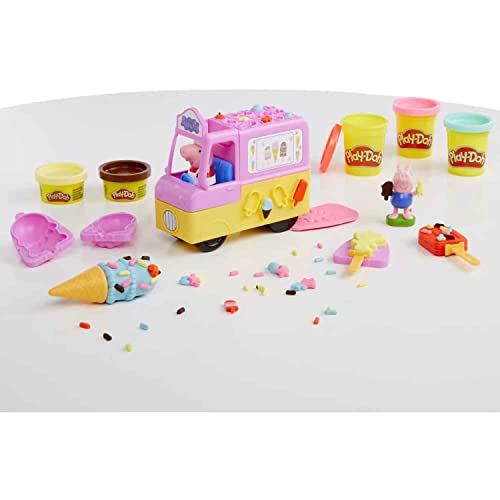 Play-Doh Peppa's Ice Cream Playset with Truck, Peppa Pig and George Figures, and 5 Non-Toxic Modeling Compound Cans, Toy for Kids 3 Years and Up