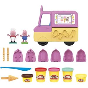 Play-Doh Peppa's Ice Cream Playset with Truck, Peppa Pig and George Figures, and 5 Non-Toxic Modeling Compound Cans, Toy for Kids 3 Years and Up