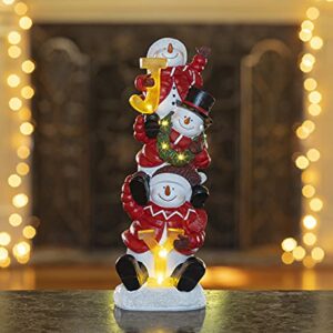 VP Home Christmas Trio Snowman Decor, Christmas Figurines Resin Snowman Lighted Decorations, LED Holiday Light Up Snowman Indoor, Festive Fiber Optic Decorations, Snowman Christmas Decorations