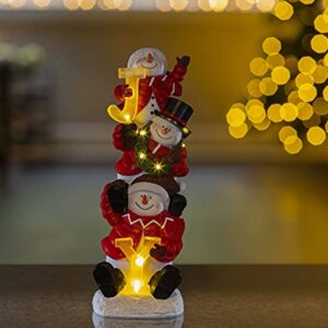 VP Home Christmas Trio Snowman Decor, Christmas Figurines Resin Snowman Lighted Decorations, LED Holiday Light Up Snowman Indoor, Festive Fiber Optic Decorations, Snowman Christmas Decorations