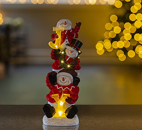 VP Home Christmas Trio Snowman Decor, Christmas Figurines Resin Snowman Lighted Decorations, LED Holiday Light Up Snowman Indoor, Festive Fiber Optic Decorations, Snowman Christmas Decorations