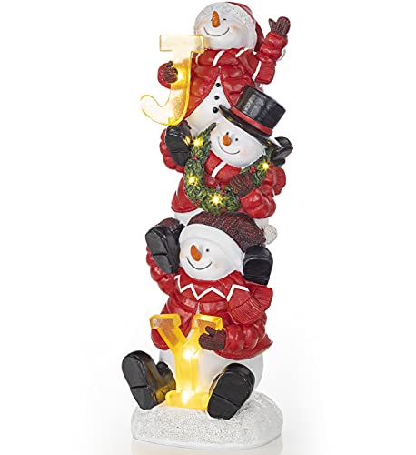 VP Home Christmas Trio Snowman Decor, Christmas Figurines Resin Snowman Lighted Decorations, LED Holiday Light Up Snowman Indoor, Festive Fiber Optic Decorations, Snowman Christmas Decorations