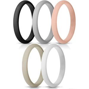 thunderfit silicone womenís band rings, thin stackable 2.5mm width - 1.8mm thick (aw-pink sand, aw-black, aw-white, aw-fog, aw-stone - size 6.5-7 (17.3mm))