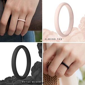 ThunderFit Silicone Womenís Band Rings, Thin Stackable 2.5mm Width - 1.8mm Thick (AW-Pink Sand, AW-Black, AW-White, AW-Fog, AW-Stone - Size 6.5-7 (17.3mm))