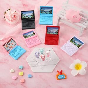 6 Pieces 1:12 Dollhouse Mini Laptop and 4 Pieces Mini Bottle Ice Cream Simulation Notebook Lovely Folding Laptop Model for DIY Dolls House Furniture Accessories (Pink, Red, Purple, Green)