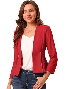 allegra k women's work office open front zipper collarless cropped blazer large red