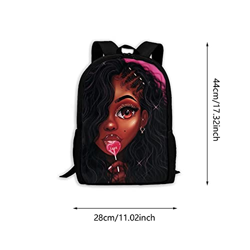 GALIRVC African 17 Inch Backpack Black Girl School Laptop Bag Bookbag for Women Teens Students Office Picnic Travel