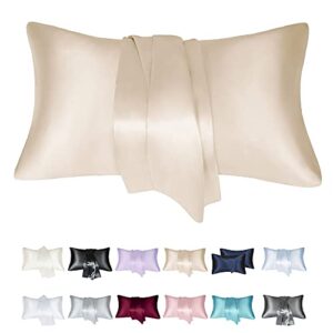 fatapaese satin pillow covers, 20x30 inches champagne soft satin pillowcases for hair and skin, silky satin pillowcase set of 2 with envelope closure