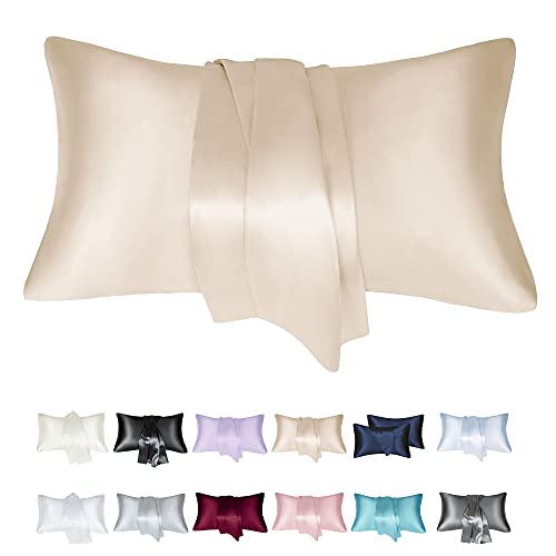 Fatapaese Satin Pillow Covers, 20x30 inches Champagne Soft Satin Pillowcases for Hair and Skin, Silky Satin Pillowcase Set of 2 with Envelope Closure