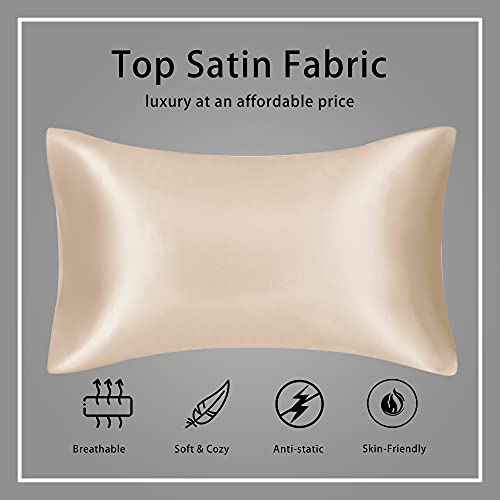 Fatapaese Satin Pillow Covers, 20x30 inches Champagne Soft Satin Pillowcases for Hair and Skin, Silky Satin Pillowcase Set of 2 with Envelope Closure