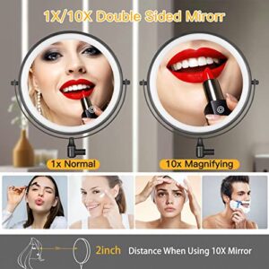 Wall Mount Magnifying Mirror with Light 8" Rechargeable Double Sided Makeup Mirror with 3 Color Lights & Stepless Dimming,Touch Control 360°Rotation Brightness Adjustable Vanity Mirror for Bathrom
