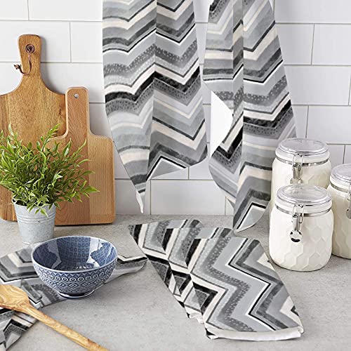 Big buy store Gray Wave Striped Zig Zag Chevron Kitchen Dish Towels Set of 2, Soft Lightweight Microfiber Absorbent Hand Towel Nordic Style Tea Towel for Kitchen Bathroom 18x28in