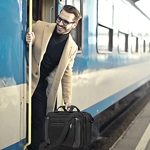 EMPSIGN Laptop Case Briefcase, 17.3 Inch Laptop Bag Expandable Messenger Bag for Men & Women Water Repellent, RFID Blocking Shoulder Bag Canvas Bag for Work, Business Travel -Black