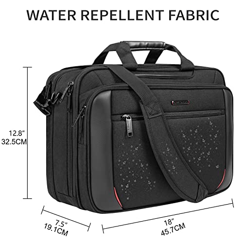 EMPSIGN Laptop Case Briefcase, 17.3 Inch Laptop Bag Expandable Messenger Bag for Men & Women Water Repellent, RFID Blocking Shoulder Bag Canvas Bag for Work, Business Travel -Black