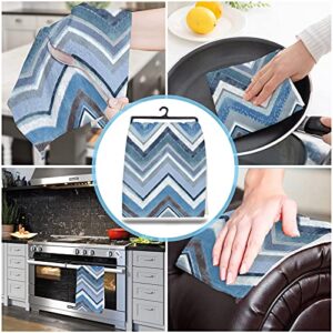 Big buy store Zig Zag Chevron Geometric Lines Kitchen Dish Towels, Soft Lightweight Microfiber Absorbent Hand Towel Northern Europe Blue Tea Towel for Kitchen Bathroom 18x28in