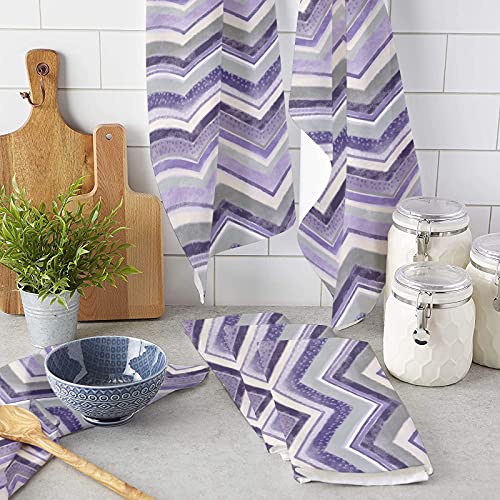 Big buy store Geometry Stripe Chevron Zig Zag Kitchen Dish Towels, Soft Lightweight Microfiber Absorbent Hand Towel Purple Nordic Design Tea Towel for Kitchen Bathroom 18x28in