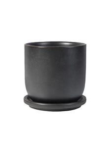 serene spaces living large classy matte black ceramic pot with drainage holes and saucer for plants and flowers, decorative outdoor/indoor planters, measures 6" diameter & 5.75" tall