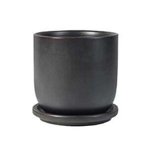 Serene Spaces Living Large Classy Matte Black Ceramic Pot with Drainage Holes and Saucer for Plants and Flowers, Decorative Outdoor/Indoor Planters, Measures 6" Diameter & 5.75" Tall