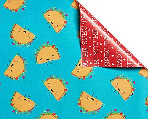 American Greetings Reversible All Occasion and Birthday Wrapping Paper, Punny Food (3 Rolls, 120 sq. ft.)