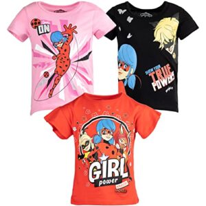 miraculous ladybug cat noir rena rouge little girls 3 pack graphic t-shirts black/pink/red 4-5